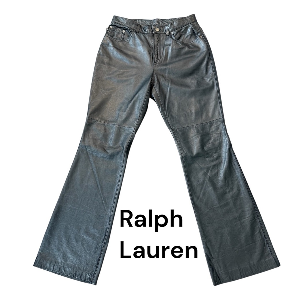 Lauren Jean Co Lined Black Leather Boot Cut Pant Sz 6 Excellent Condition